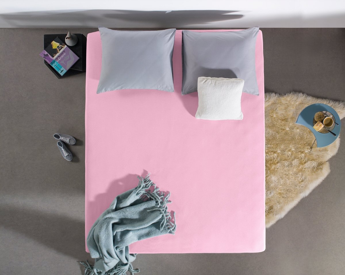 Double Jersey 220 GSM Soft Cotton Fitted Sheet | Pink | Single 80/100 x 220cm (L) x 30cm (D) - The Bedding & Blankets Store