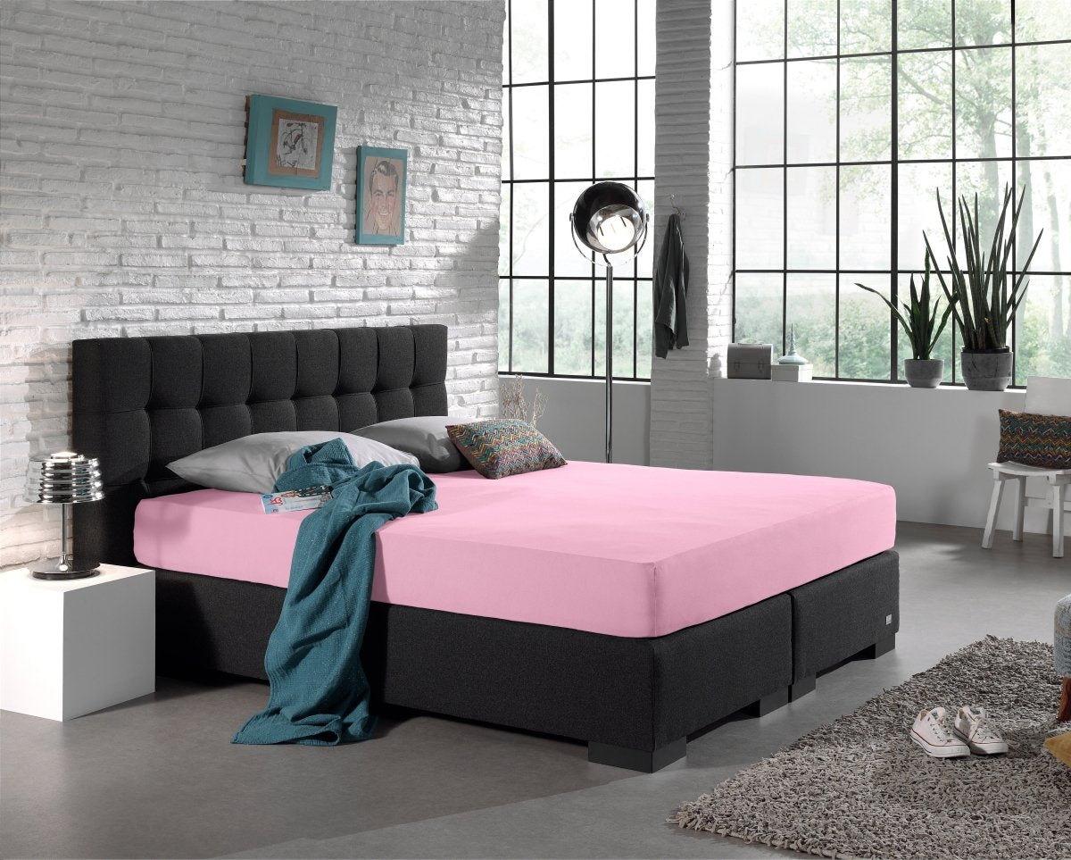 Double Jersey 220 GSM Soft Cotton Fitted Sheet | Pink | Single 80/100 x 220cm (L) x 30cm (D) - The Bedding & Blankets Store