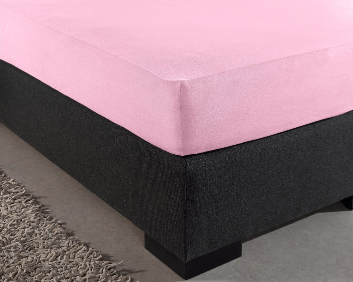 Double Jersey 220 GSM Soft Cotton Fitted Sheet | Pink | Single 80/100 x 220cm (L) x 30cm (D) - The Bedding & Blankets Store