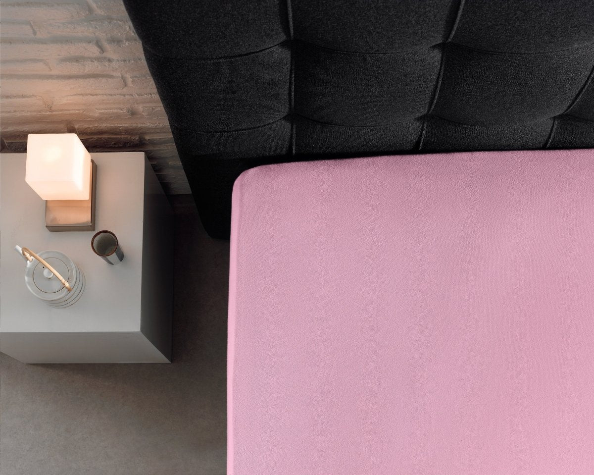 Double Jersey 220 GSM Soft Cotton Fitted Sheet | Pink | Single 80/100 x 220cm (L) x 30cm (D) - The Bedding & Blankets Store