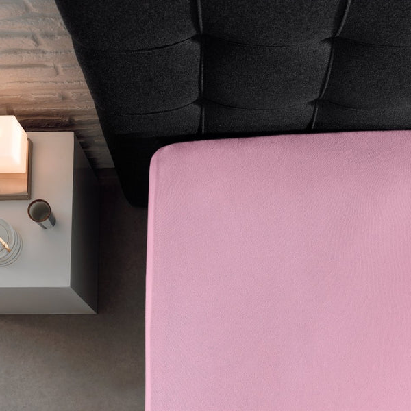 Double Jersey 220 GSM Soft Cotton Fitted Sheet | Pink | Single 80/100 x 220cm (L) x 30cm (D) - The Bedding & Blankets Store
