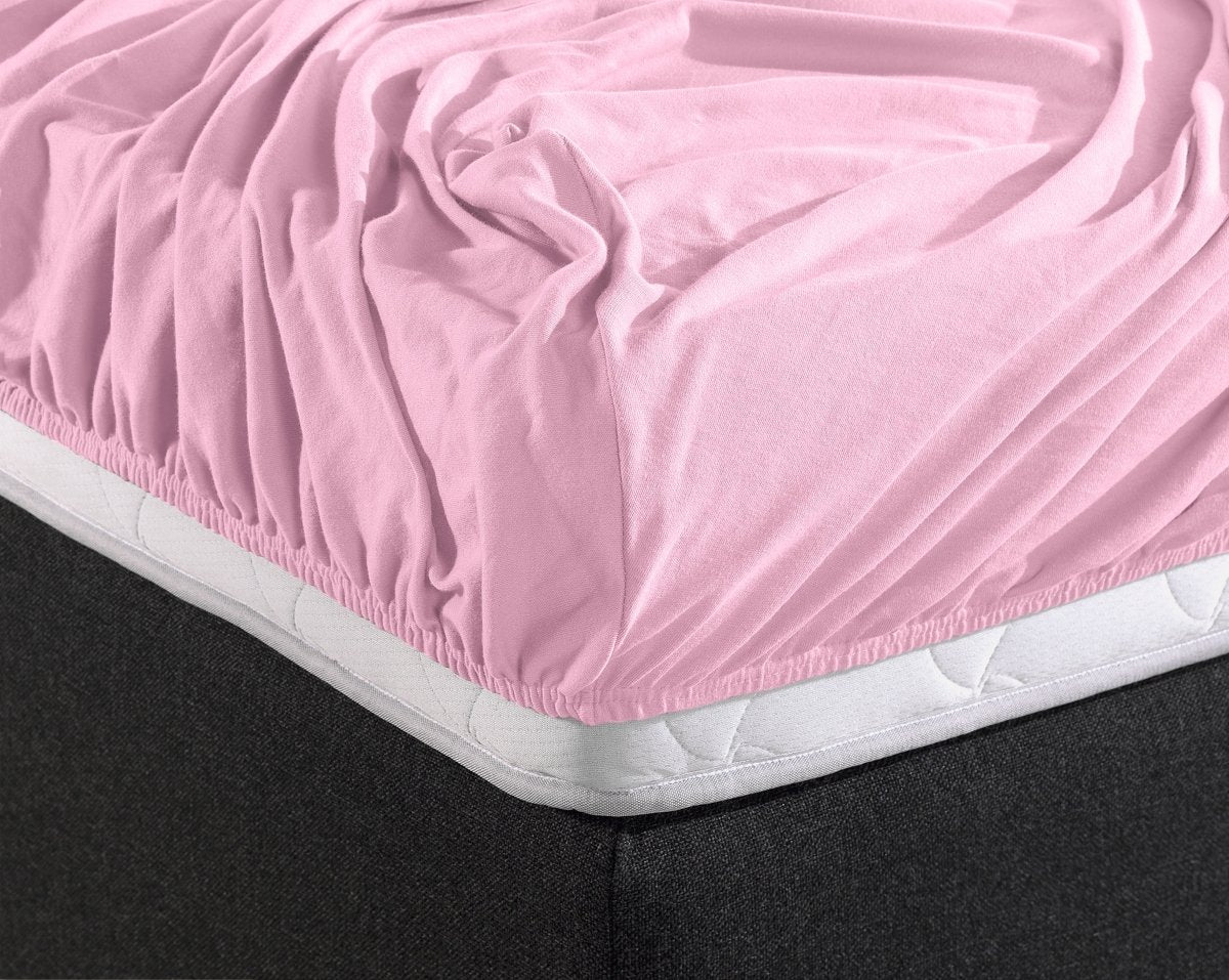 Double Jersey 220 GSM Soft Cotton Fitted Sheet | Pink | Single 80/100 x 220cm (L) x 30cm (D) - The Bedding & Blankets Store