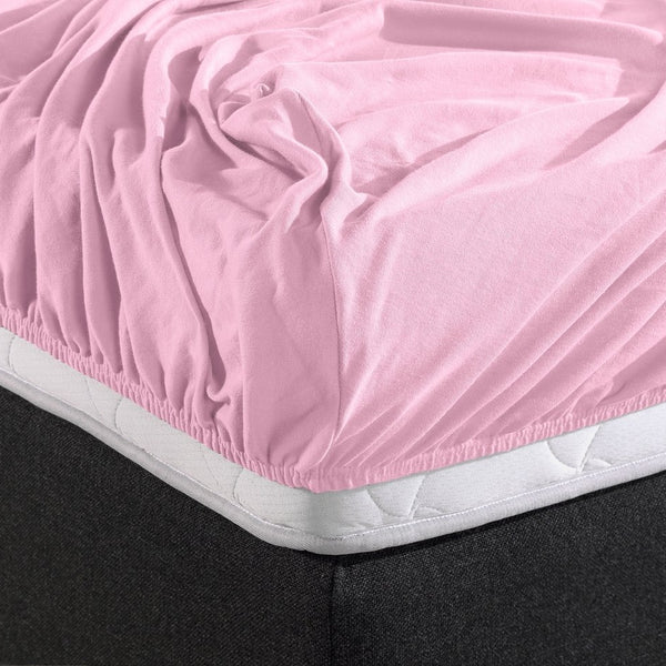 Double Jersey 220 GSM Soft Cotton Fitted Sheet | Pink | Single 80/100 x 220cm (L) x 30cm (D) - The Bedding & Blankets Store