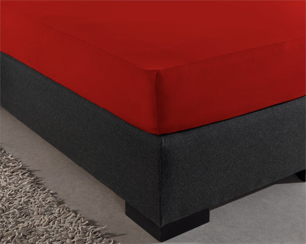 Double Jersey 220 GSM Soft Cotton Fitted Sheet | Red | Single 80/100 x 220cm (L) x 40cm (D) - The Bedding & Blankets Store