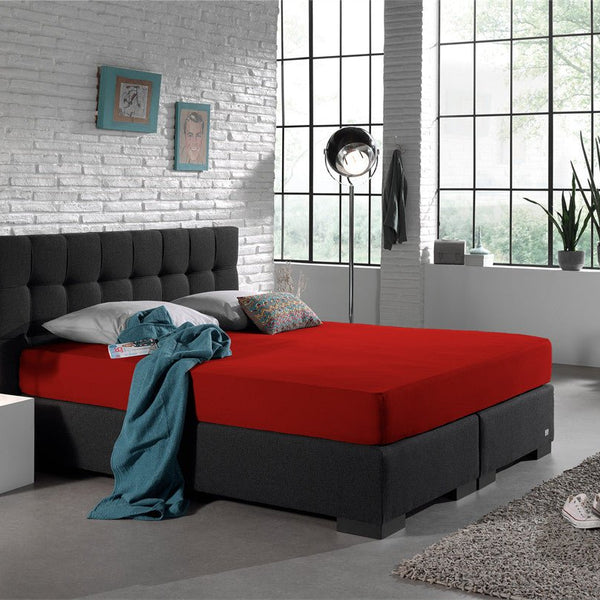 Double Jersey 220 GSM Soft Cotton Fitted Sheet | Red | Single 80/100 x 220cm (L) x 40cm (D) - The Bedding & Blankets Store