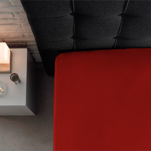 Double Jersey 220 GSM Soft Cotton Fitted Sheet | Red | Single 80/100 x 220cm (L) x 40cm (D) - The Bedding & Blankets Store