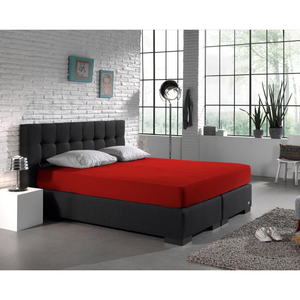 Double Jersey 220 GSM Soft Cotton Fitted Sheet | Red | Single 80/100 x 220cm (L) x 40cm (D) - The Bedding & Blankets Store