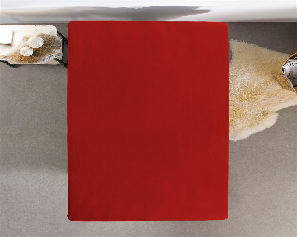 Double Jersey 220 GSM Soft Cotton Fitted Sheet | Red | Single 80/100 x 220cm (L) x 40cm (D) - The Bedding & Blankets Store