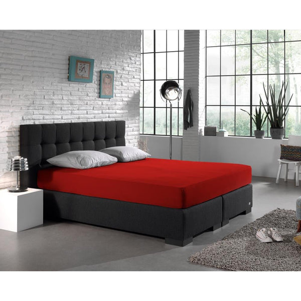 Double Jersey 220 GSM Soft Cotton Fitted Sheet | Red | Single 80/100 x 220cm (L) x 40cm (D) - The Bedding & Blankets Store