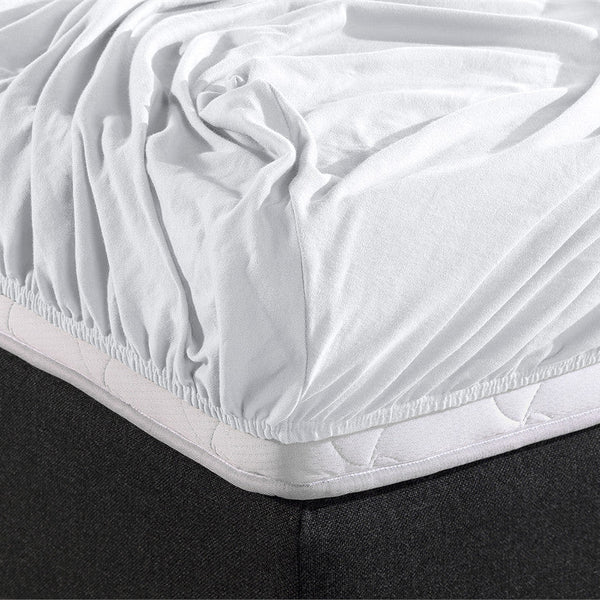 Double Jersey 220 GSM Soft Cotton Fitted Sheet | White | Single 80/100 x 220cm (L) x 40cm (D) - The Bedding & Blankets Store