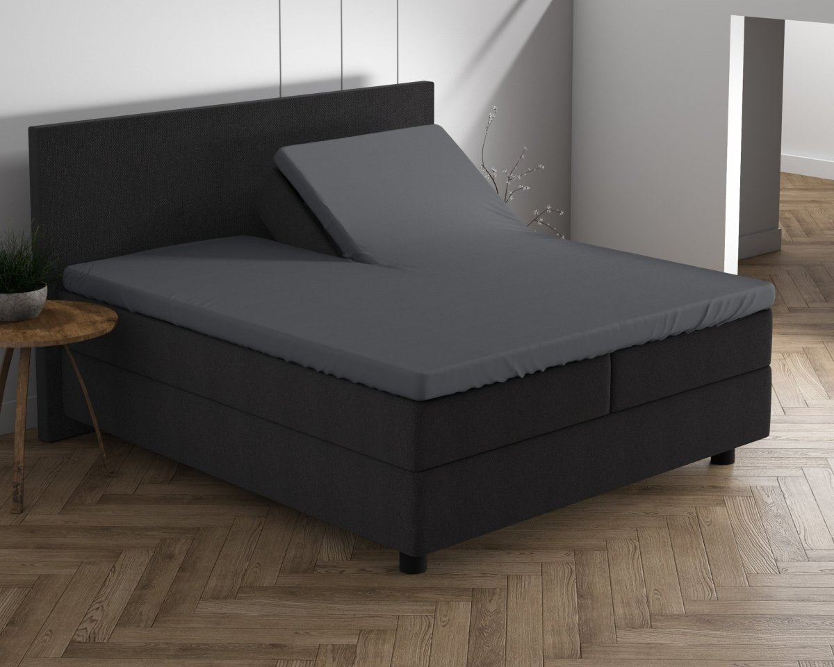 Double Jersey 220 GSM Soft Cotton Split - Topper Fitted Sheet | Anthracite Grey | Queen 160 x 200/220cm (L) x 40cm (D) - The Bedding & Blankets Store