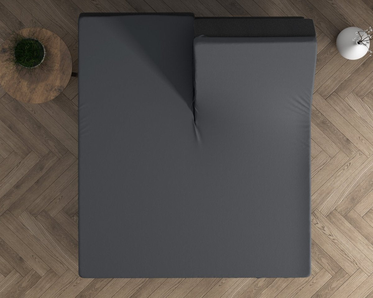Double Jersey 220 GSM Soft Cotton Split - Topper Fitted Sheet | Anthracite Grey | Queen 160 x 200/220cm (L) x 40cm (D) - The Bedding & Blankets Store