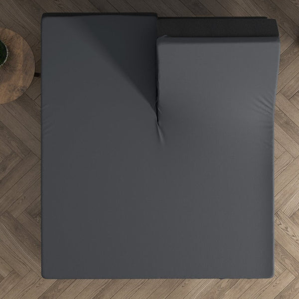 Double Jersey 220 GSM Soft Cotton Split - Topper Fitted Sheet | Anthracite Grey | Queen 160 x 200/220cm (L) x 40cm (D) - The Bedding & Blankets Store