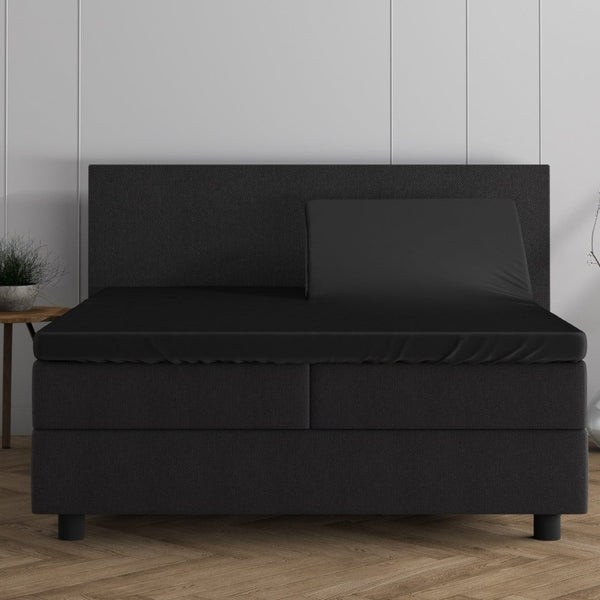 Double Jersey 220 GSM Soft Cotton Split - Topper Fitted Sheet | Black | Queen 160 x 200/220cm (L) x cm (D) - The Bedding & Blankets Store