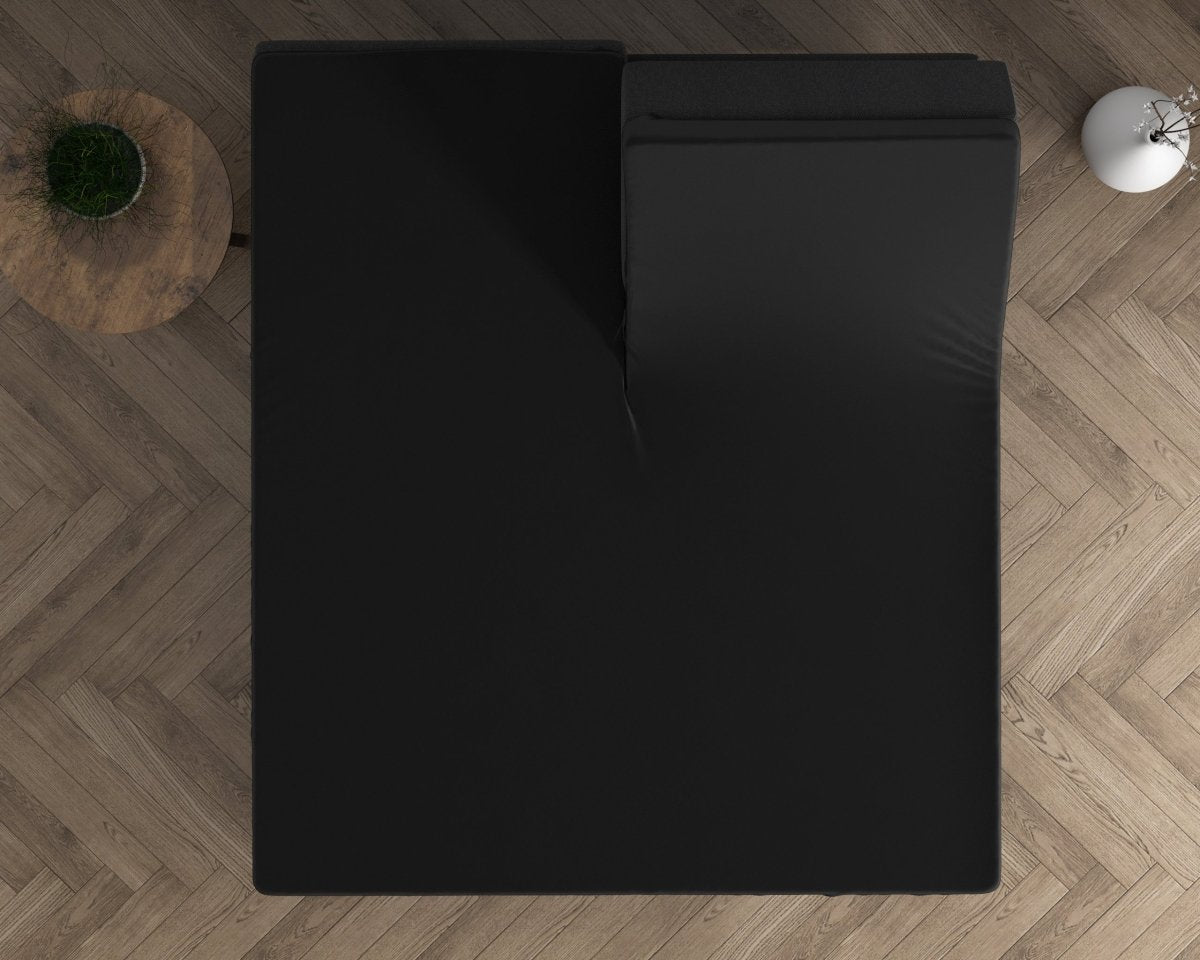Double Jersey 220 GSM Soft Cotton Split - Topper Fitted Sheet | Black | Queen 160 x 200/220cm (L) x cm (D) - The Bedding & Blankets Store