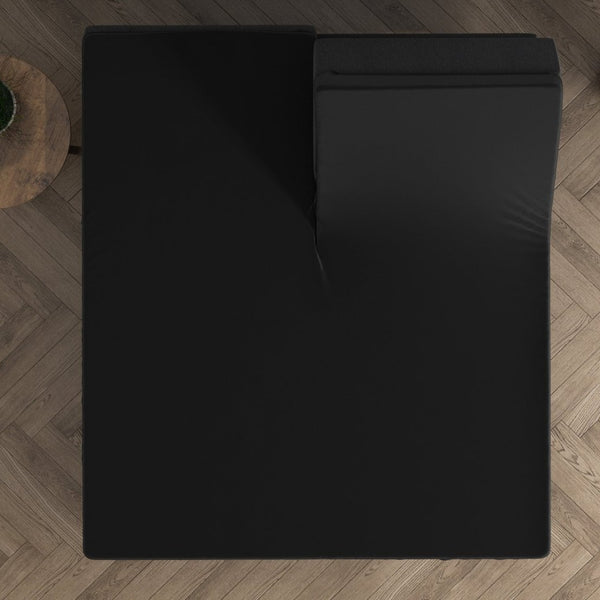 Double Jersey 220 GSM Soft Cotton Split - Topper Fitted Sheet | Black | Queen 160 x 200/220cm (L) x cm (D) - The Bedding & Blankets Store
