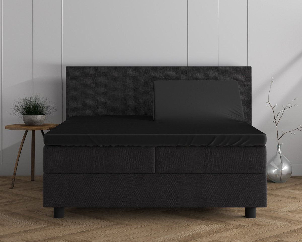Double Jersey 220 GSM Soft Cotton Split - Topper Fitted Sheet | Black | Queen 160 x 200/220cm (L) x cm (D) - The Bedding & Blankets Store