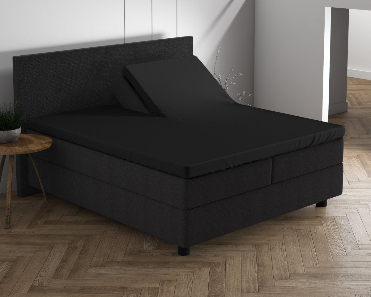 Double Jersey 220 GSM Soft Cotton Split - Topper Fitted Sheet | Black | Queen 160 x 200/220cm (L) x cm (D) - The Bedding & Blankets Store