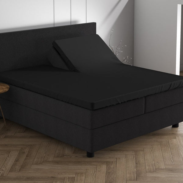 Double Jersey 220 GSM Soft Cotton Split - Topper Fitted Sheet | Black | Queen 160 x 200/220cm (L) x cm (D) - The Bedding & Blankets Store