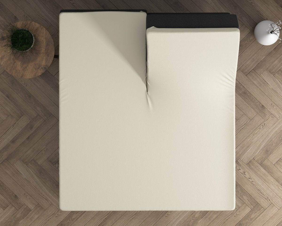 Double Jersey 220 GSM Soft Cotton Split - Topper Fitted Sheet | Cream | Queen 160 x 200/220cm (L) x 40cm (D) - The Bedding & Blankets Store