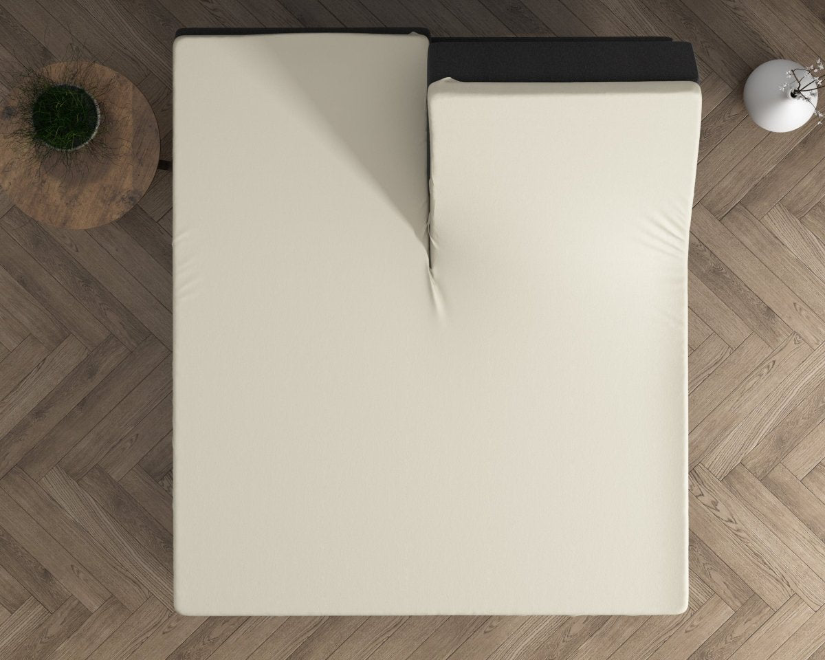 Double Jersey 220 GSM Soft Cotton Split - Topper Fitted Sheet | Cream | Queen 160 x 200/220cm (L) x 40cm (D) - The Bedding & Blankets Store