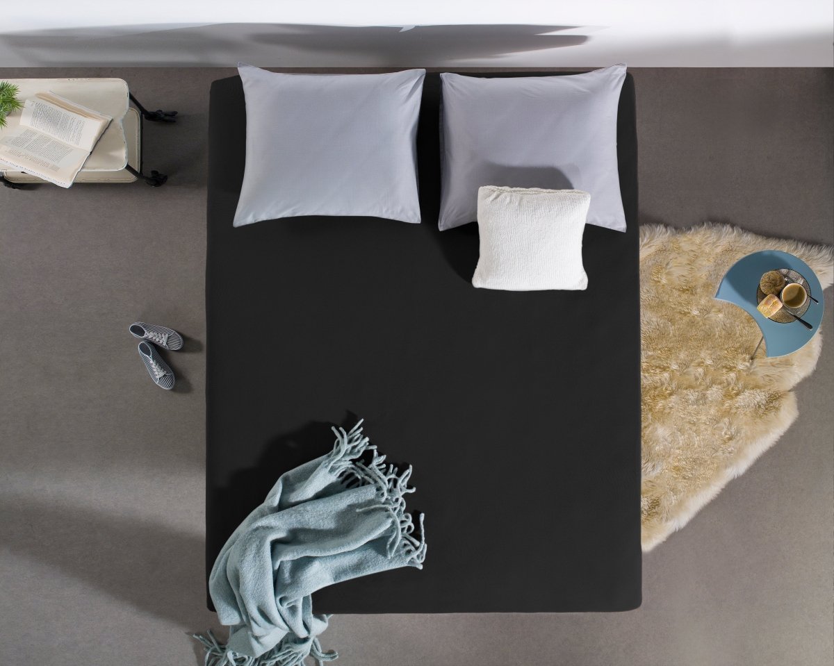 Jersey Mattress Topper Fitted Sheet | Black | Adjustable Single (EU) 70/80/90 x 200/220cm (L) x 15cm (D) - The Bedding & Blankets Store