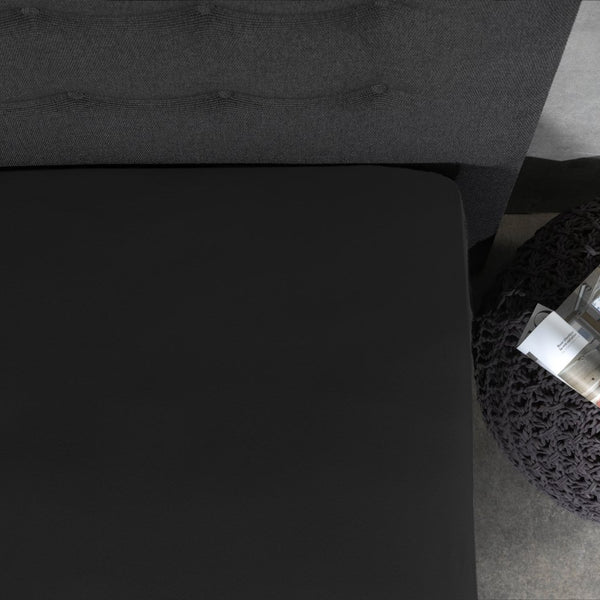 Jersey Mattress Topper Fitted Sheet | Black | Adjustable Single (EU) 70/80/90 x 200/220cm (L) x 15cm (D) - The Bedding & Blankets Store
