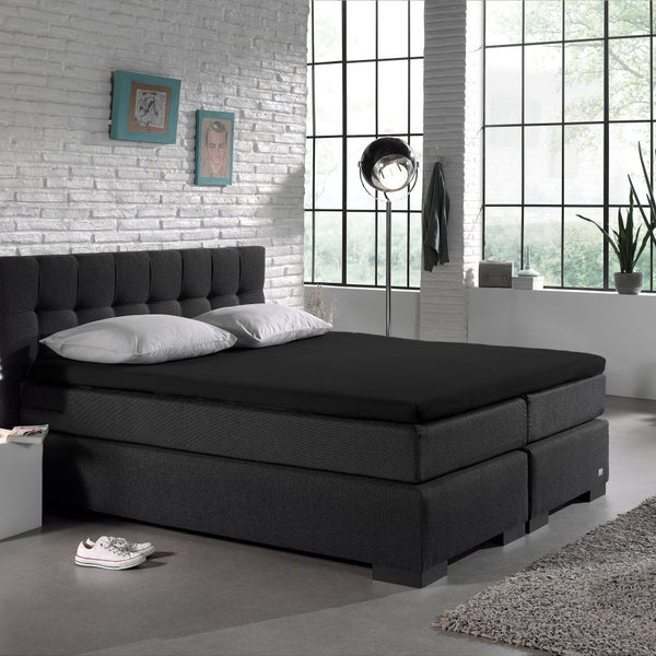 Jersey Mattress Topper Fitted Sheet | Black | Adjustable Single (EU) 70/80/90 x 200/220cm (L) x 15cm (D) - The Bedding & Blankets Store