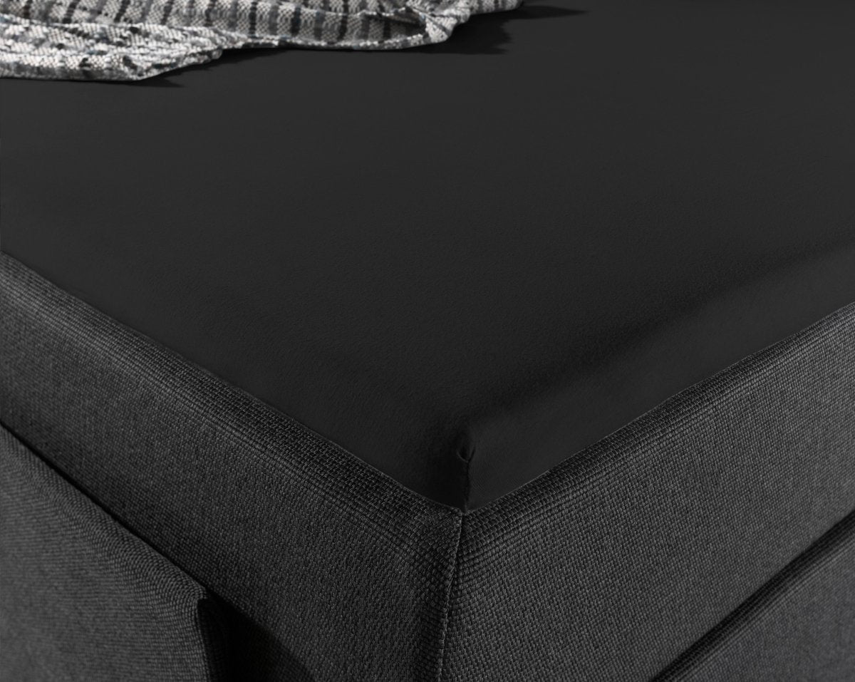Jersey Mattress Topper Fitted Sheet | Black | Adjustable Single (EU) 70/80/90 x 200/220cm (L) x 15cm (D) - The Bedding & Blankets Store