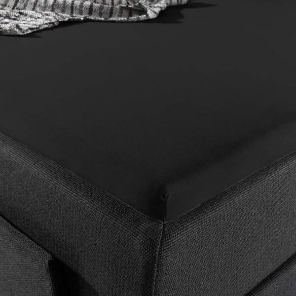 Jersey Mattress Topper Fitted Sheet | Black | Adjustable Single (EU) 70/80/90 x 200/220cm (L) x 15cm (D) - The Bedding & Blankets Store