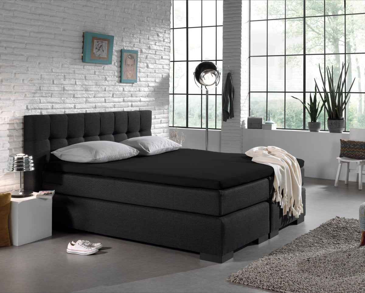 Jersey Mattress Topper Fitted Sheet | Black | Adjustable Single (EU) 70/80/90 x 200/220cm (L) x 15cm (D) - The Bedding & Blankets Store