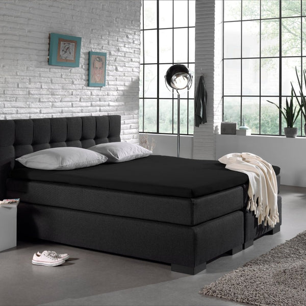 Jersey Mattress Topper Fitted Sheet | Black | Adjustable Single (EU) 70/80/90 x 200/220cm (L) x 15cm (D) - The Bedding & Blankets Store