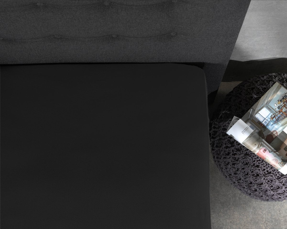 Jersey Mattress Topper Fitted Sheet | Black | Adjustable Single (EU) 70/80/90 x 200/220cm (L) x 15cm (D) - The Bedding & Blankets Store