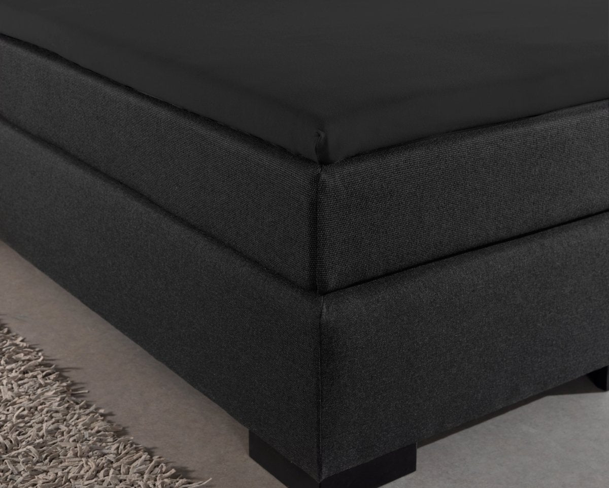 Jersey Mattress Topper Fitted Sheet | Black | Adjustable Single (EU) 70/80/90 x 200/220cm (L) x 15cm (D) - The Bedding & Blankets Store