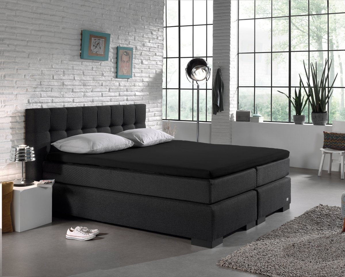 Jersey Mattress Topper Fitted Sheet | Black | Adjustable Single (EU) 70/80/90 x 200/220cm (L) x 15cm (D) - The Bedding & Blankets Store