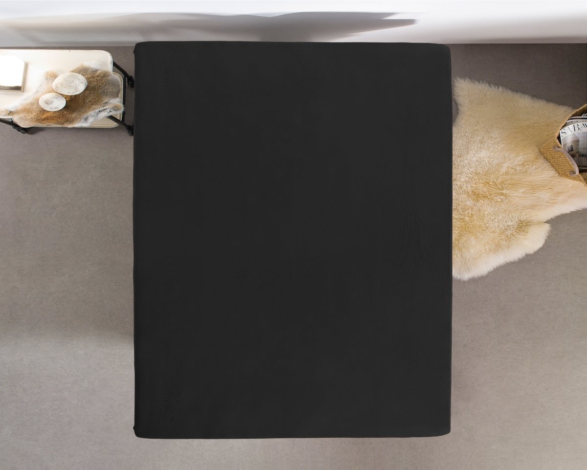 Jersey Mattress Topper Fitted Sheet | Black | Adjustable Single (EU) 70/80/90 x 200/220cm (L) x 15cm (D) - The Bedding & Blankets Store