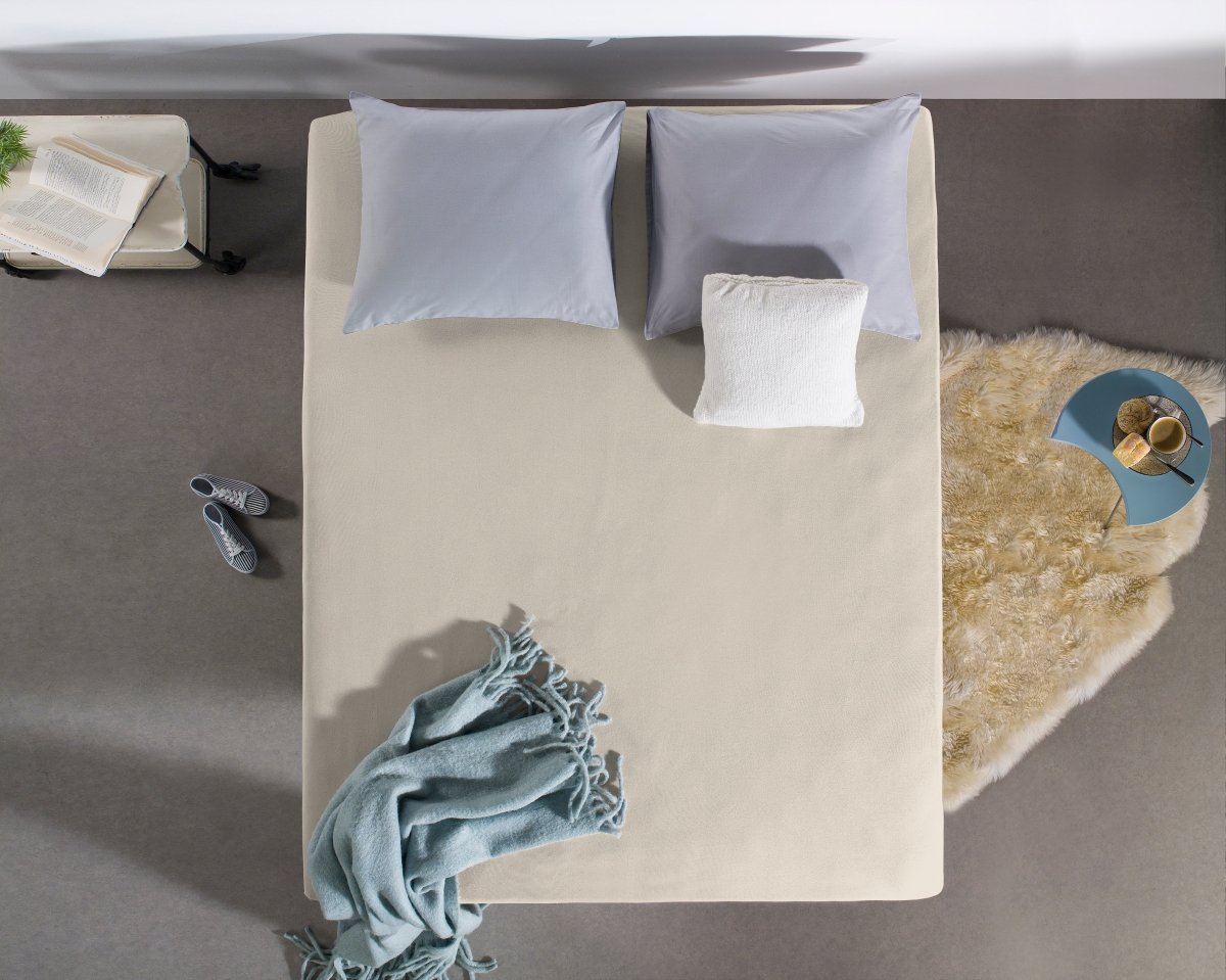 Jersey Mattress Topper Fitted Sheet | Cream | Adjustable Single (EU) 70/80/90 x 200/220cm (L) x 15cm (D) - The Bedding & Blankets Store