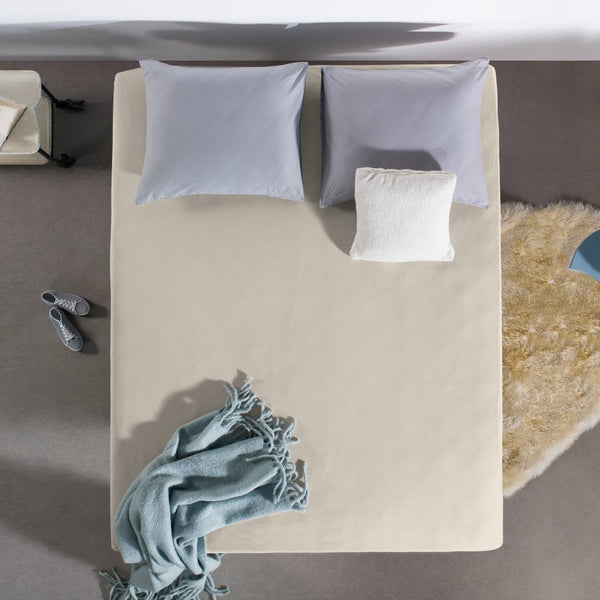 Jersey Mattress Topper Fitted Sheet | Cream | Adjustable Single (EU) 70/80/90 x 200/220cm (L) x 15cm (D) - The Bedding & Blankets Store