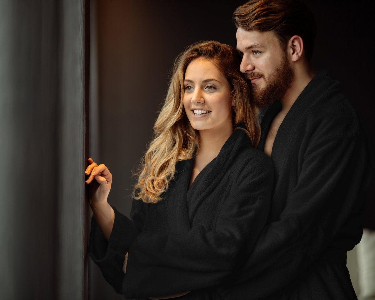 Premium Soft Terry Bathrobe | Black | S - M - The Bedding & Blankets Store