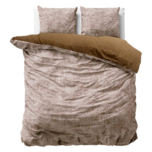 Printed Velvet & Cotton Duvet Cover Set Signature Aria | Brown | Double - 200cm (W) x 220cm (L) - The Bedding & Blankets Store