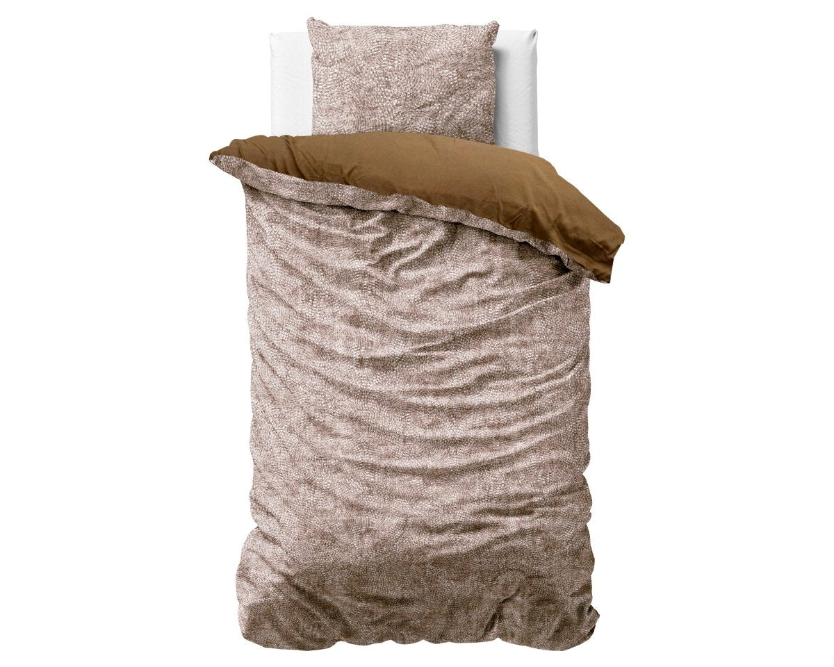 Printed Velvet & Cotton Duvet Cover Set Signature Aria | Brown | Single - 135cm (W) x 200cm (L) - The Bedding & Blankets Store