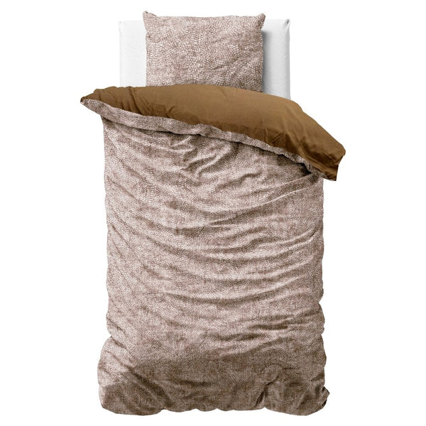 Printed Velvet & Cotton Duvet Cover Set Signature Aria | Brown | Single - 135cm (W) x 200cm (L) - The Bedding & Blankets Store
