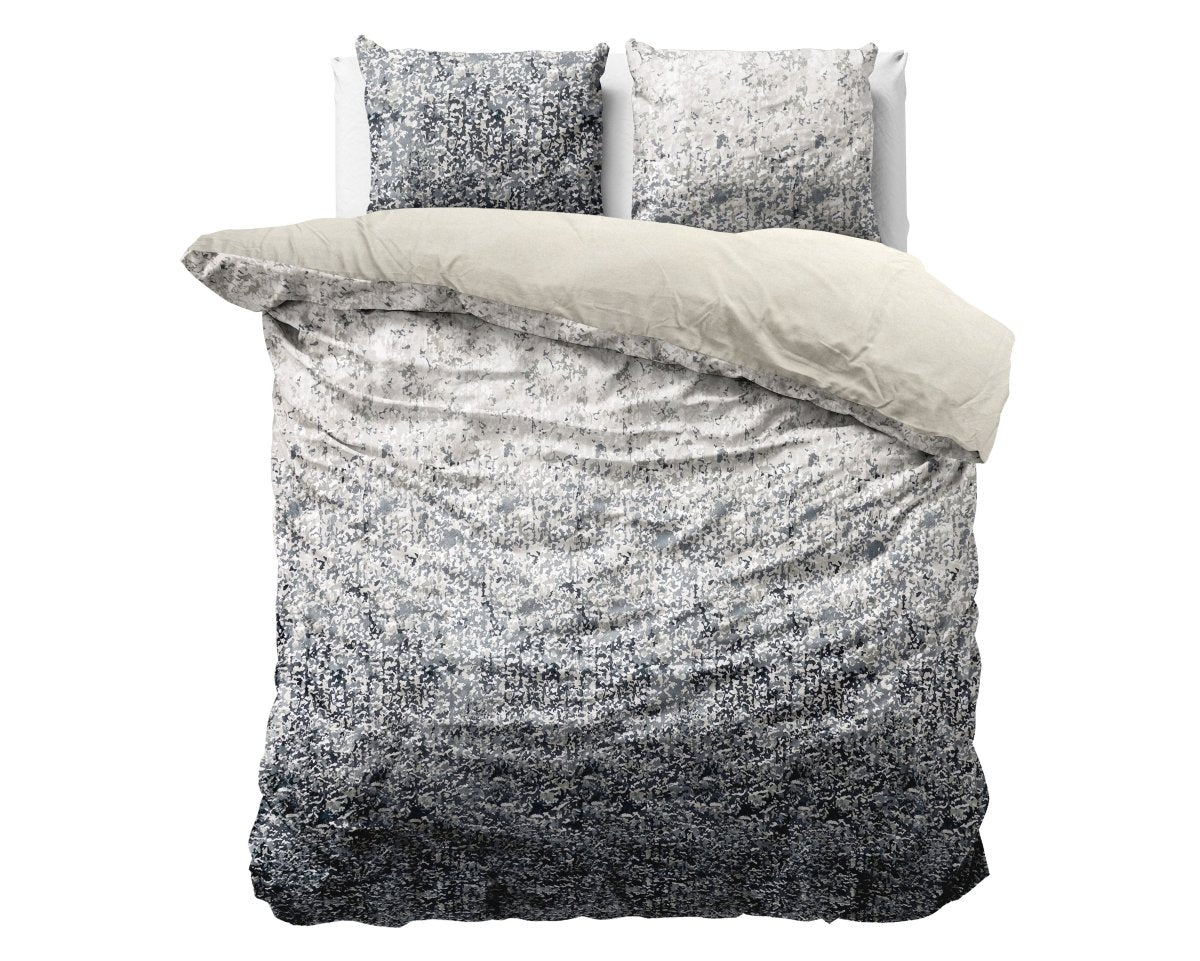 Printed Velvet & Cotton Duvet Cover Set Signature Emma | Anthracite | Double - 200cm (W) x 220cm (L) - The Bedding & Blankets Store