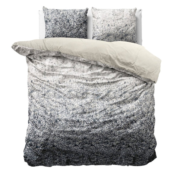 Printed Velvet & Cotton Duvet Cover Set Signature Emma | Anthracite | Double - 200cm (W) x 220cm (L) - The Bedding & Blankets Store