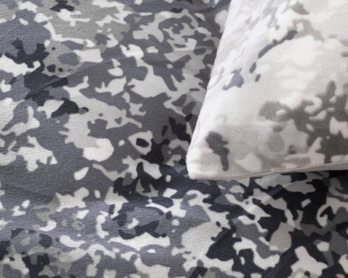Printed Velvet & Cotton Duvet Cover Set Signature Emma | Anthracite | Single - 135cm (W) x 200cm (L) - The Bedding & Blankets Store