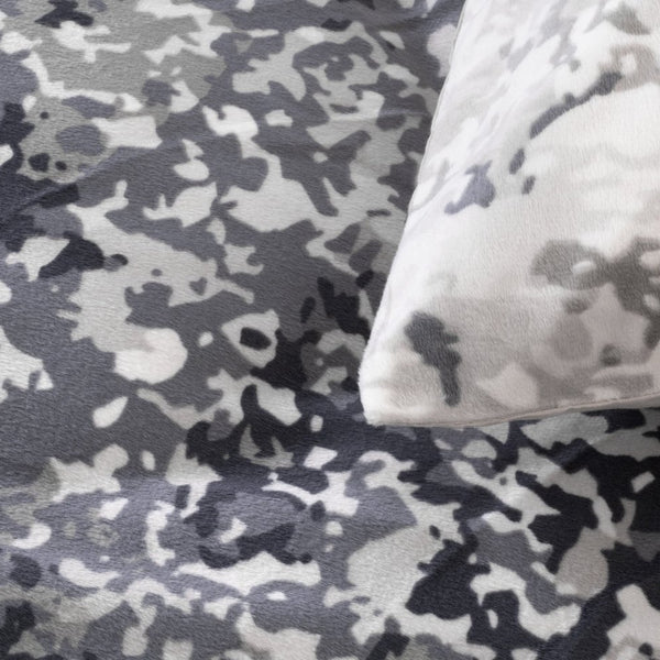 Printed Velvet & Cotton Duvet Cover Set Signature Emma | Anthracite | Single - 135cm (W) x 200cm (L) - The Bedding & Blankets Store