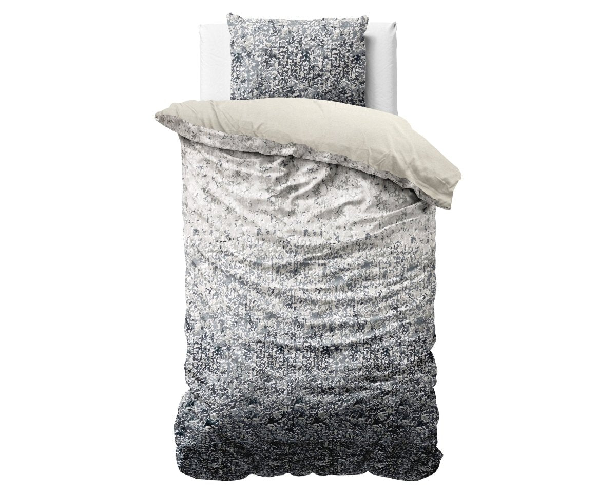 Printed Velvet & Cotton Duvet Cover Set Signature Emma | Anthracite | Single - 135cm (W) x 200cm (L) - The Bedding & Blankets Store
