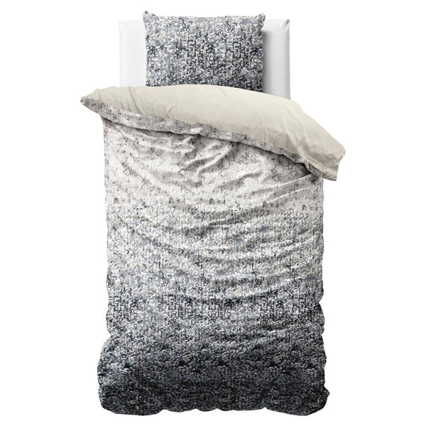 Printed Velvet & Cotton Duvet Cover Set Signature Emma | Anthracite | Single - 135cm (W) x 200cm (L) - The Bedding & Blankets Store