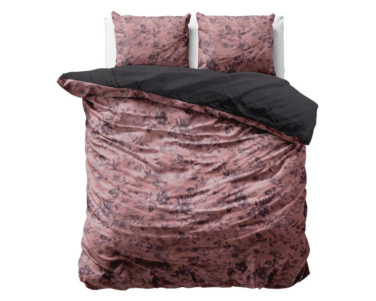 Printed Velvet & Cotton Duvet Cover Set Signature Jonas | Brown | Double - 200cm (W) x 220cm (L) - The Bedding & Blankets Store