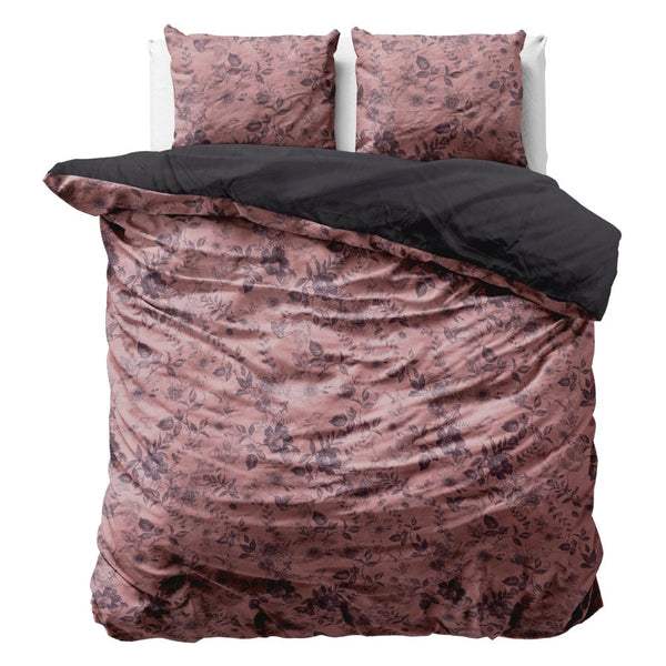 Printed Velvet & Cotton Duvet Cover Set Signature Jonas | Brown | Double - 200cm (W) x 220cm (L) - The Bedding & Blankets Store